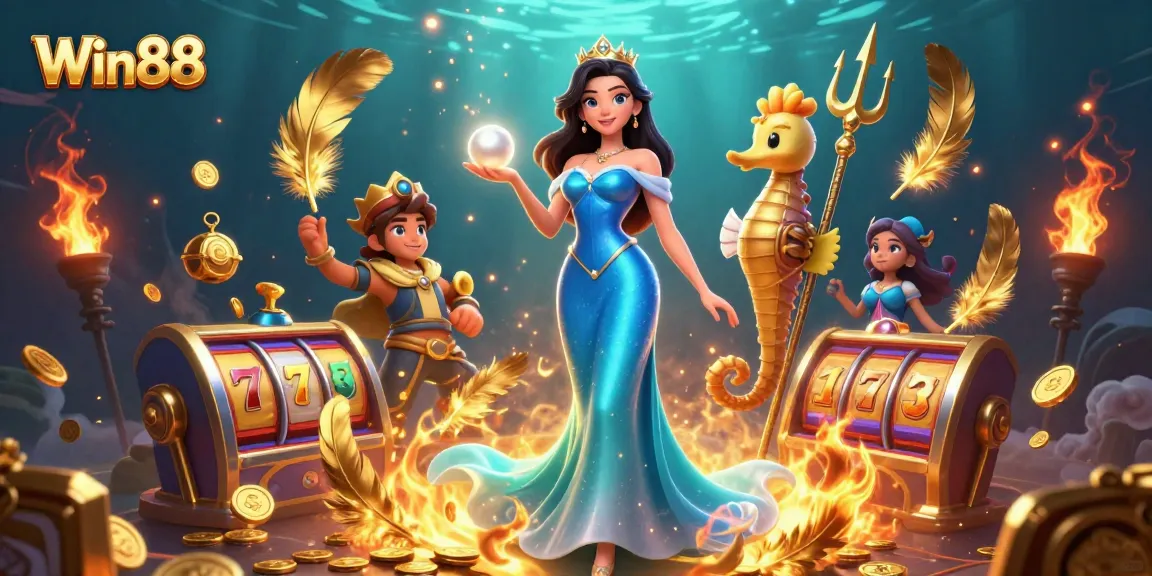 Experience Win88's thrilling slot machines with glowing treasures and exciting underwater visuals.