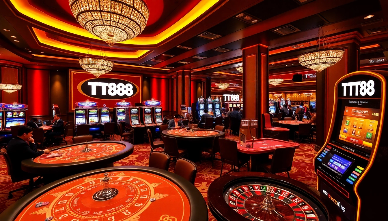 Players enjoying various casino games at TT88, showcasing excitement and winning moments in a luxurious setting.