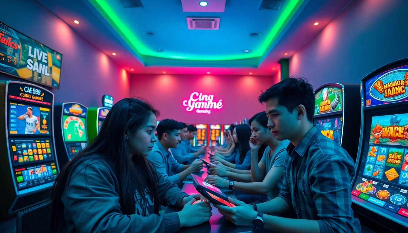 Cổng game AE888 featuring players engaged in thrilling online betting and gaming experiences.
