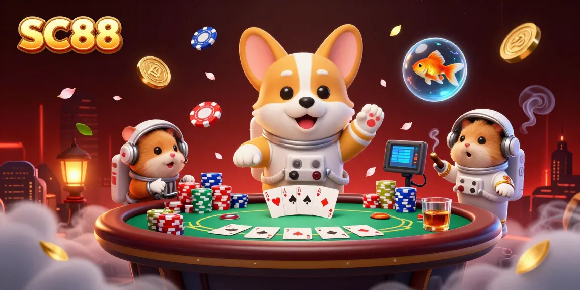 SC88 enhancing gaming enjoyment with a floating 3D astronaut corgi in a vibrant casino scene.