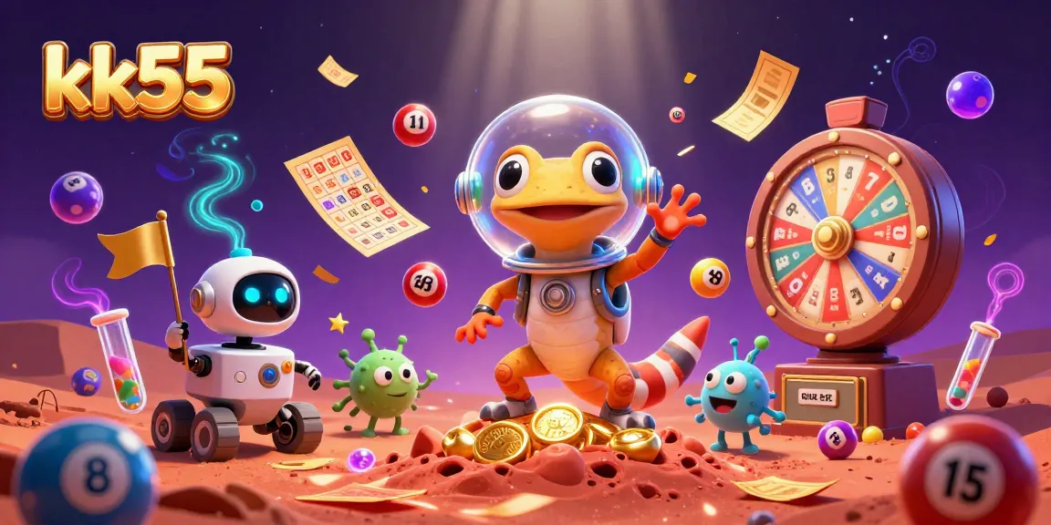 Experience thrilling wins at kk55 with a vibrant, colorful casino adventure illustration featuring alien characters.