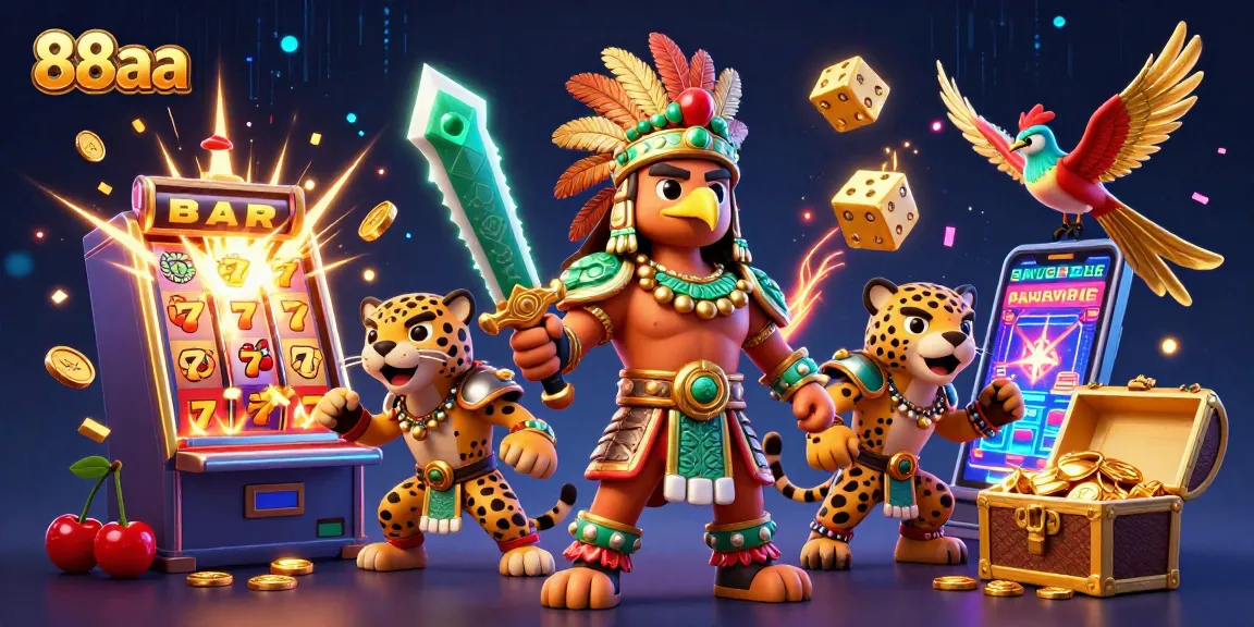 Experience the excitement at 88aa with Aztec warriors, jackpot slots, and vibrant casino action.
