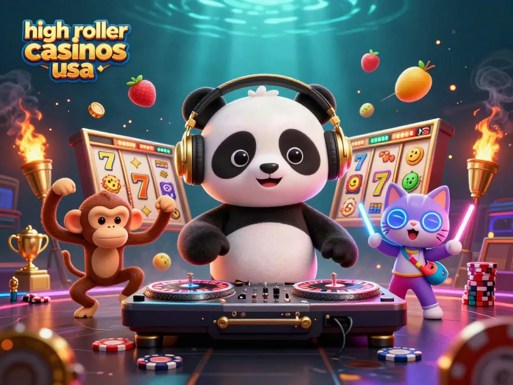 Experience the thrill at high roller casinos usa with this vibrant 3D scene featuring animated gaming elements.