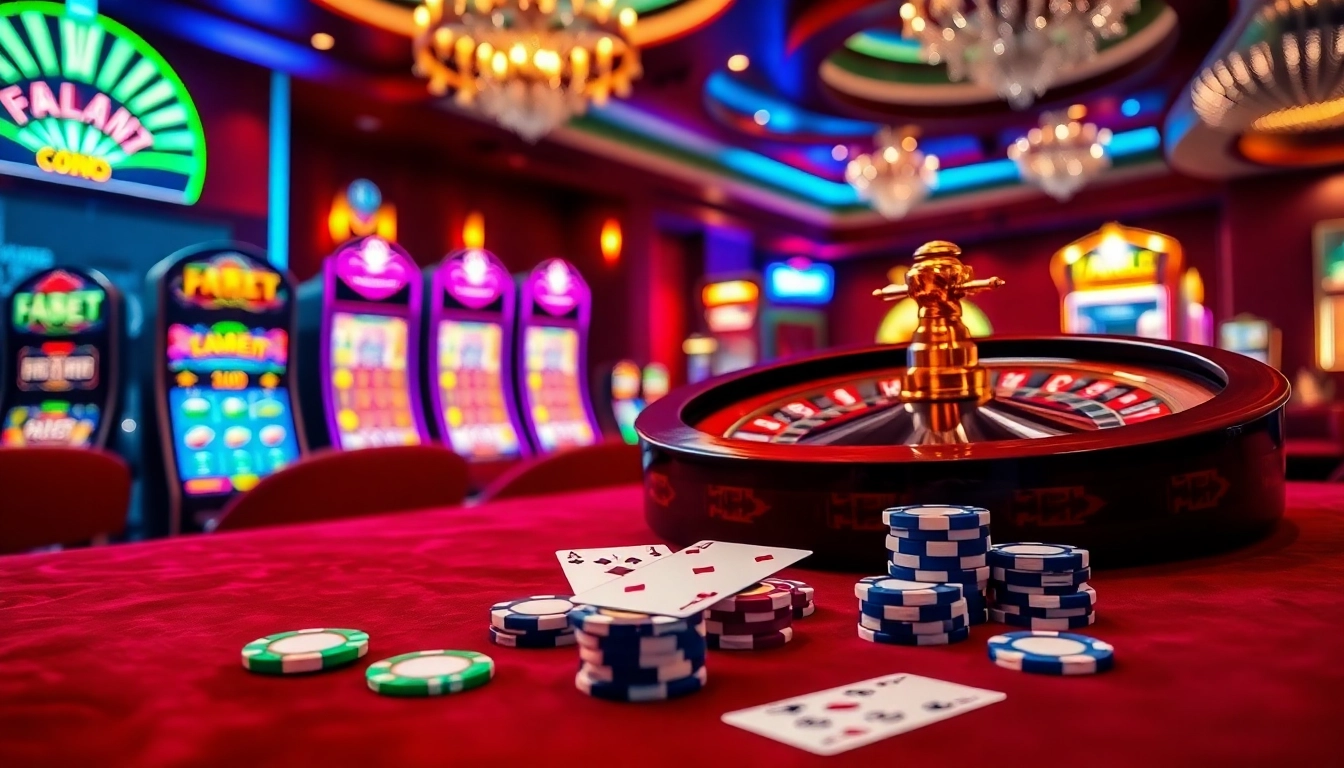 FABET showcases players winning at roulette in a luxurious casino environment with vibrant lighting.