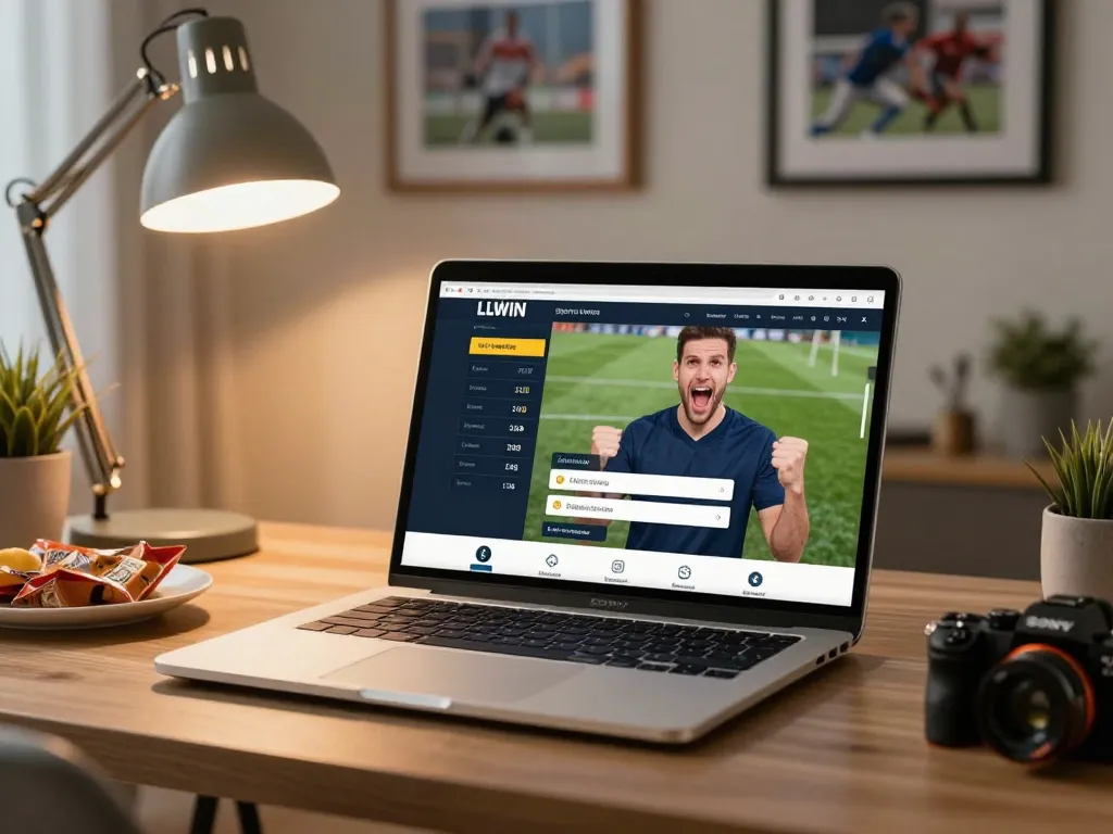 Engaged user placing a bet on LLWIN's sports betting interface at home during evening.