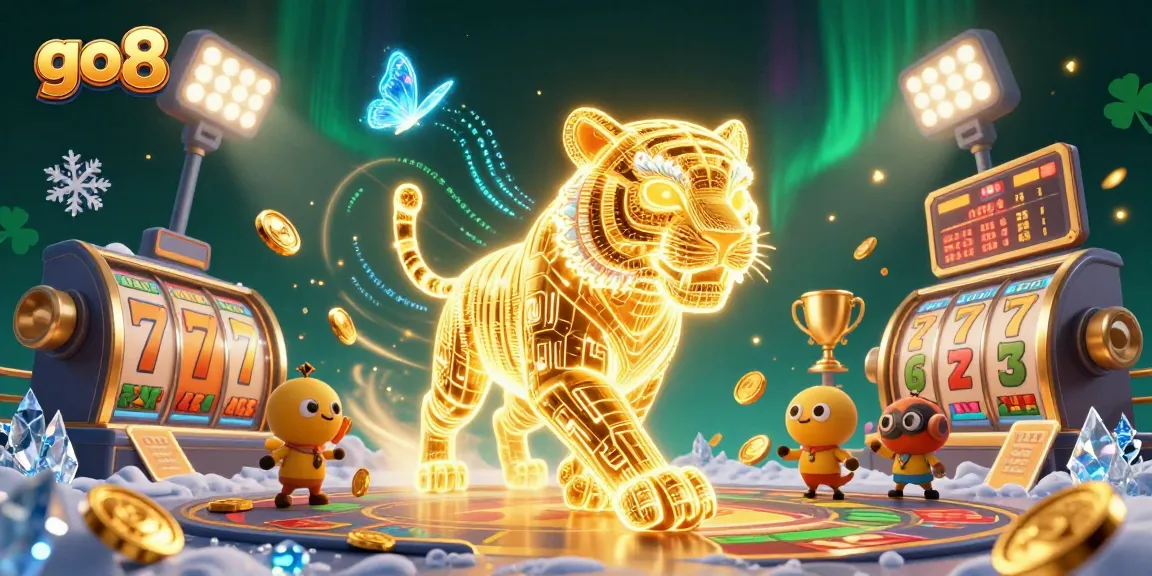Engage in thrilling action at go8, with an electrifying golden tiger and vibrant jackpot elements in the casino.