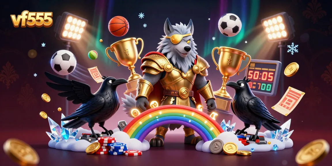 Experience the thrill of vf555 with Odin and ravens amidst casino-inspired elements.