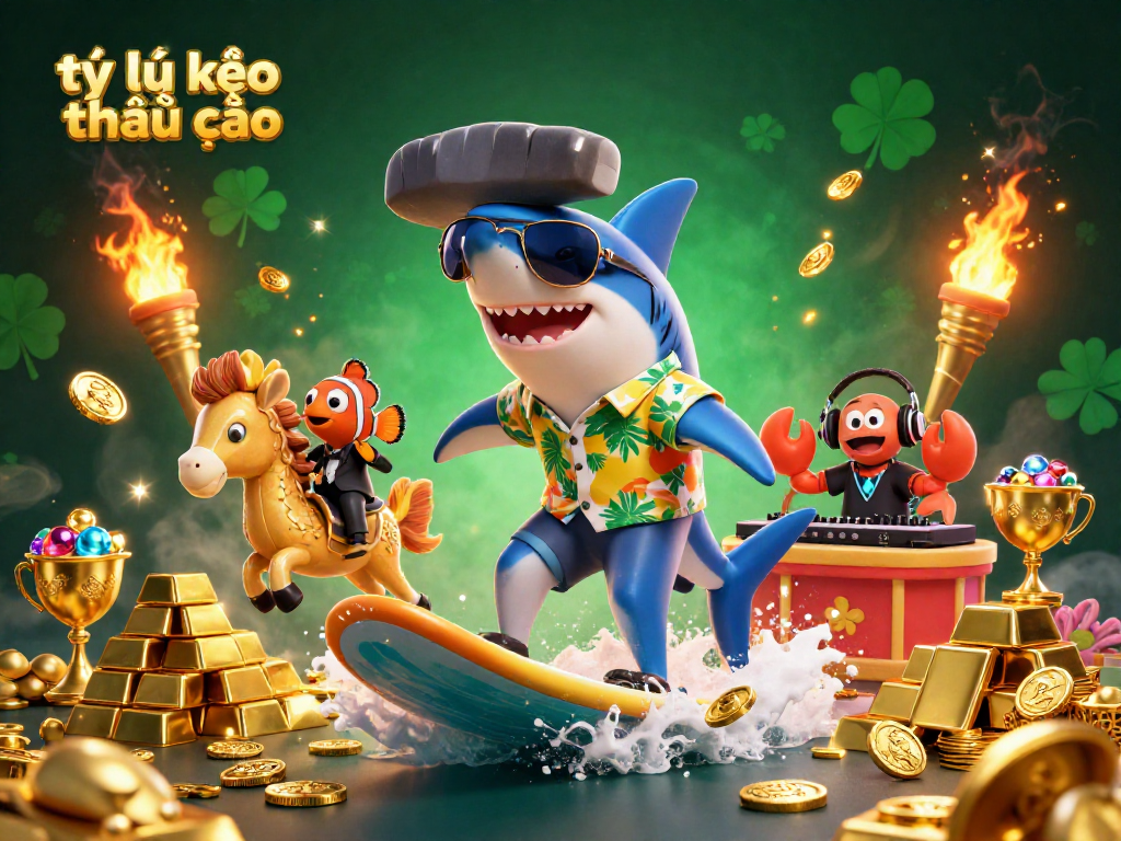 Surf thrilling gaming adventures with tỷ lệ kèo nhà cái in this vibrant 3D casino illustration.