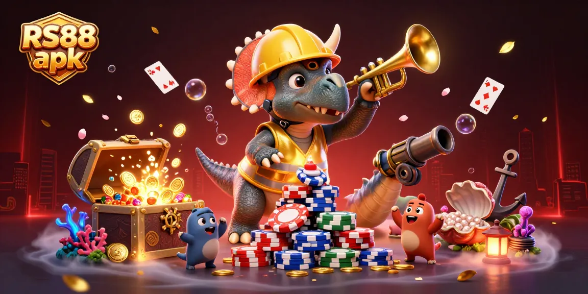 Experience the excitement of gambling with RS88 apk featuring vibrant casino elements and unique characters.