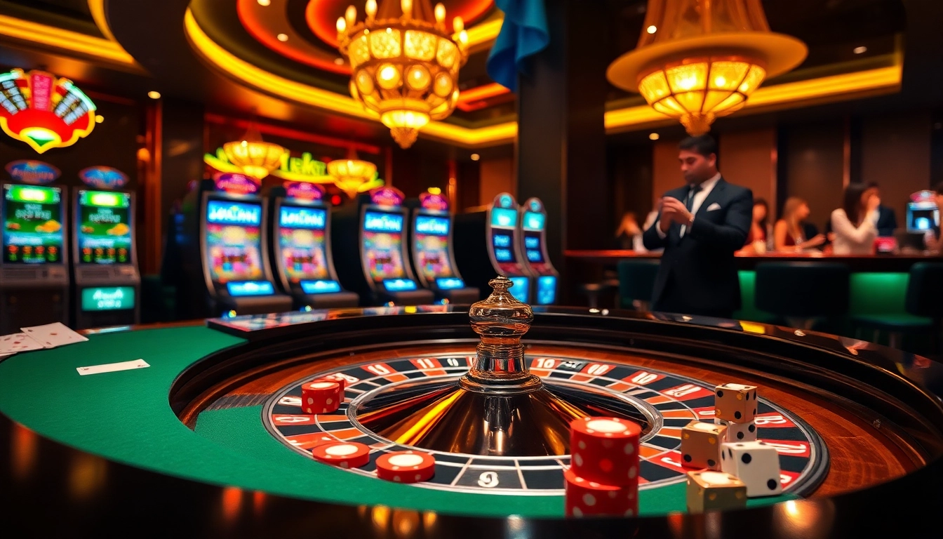 Experience thrilling gameplay at https://luckywin.com.co/ with vibrant online casino scene showcasing roulette and slot machines.