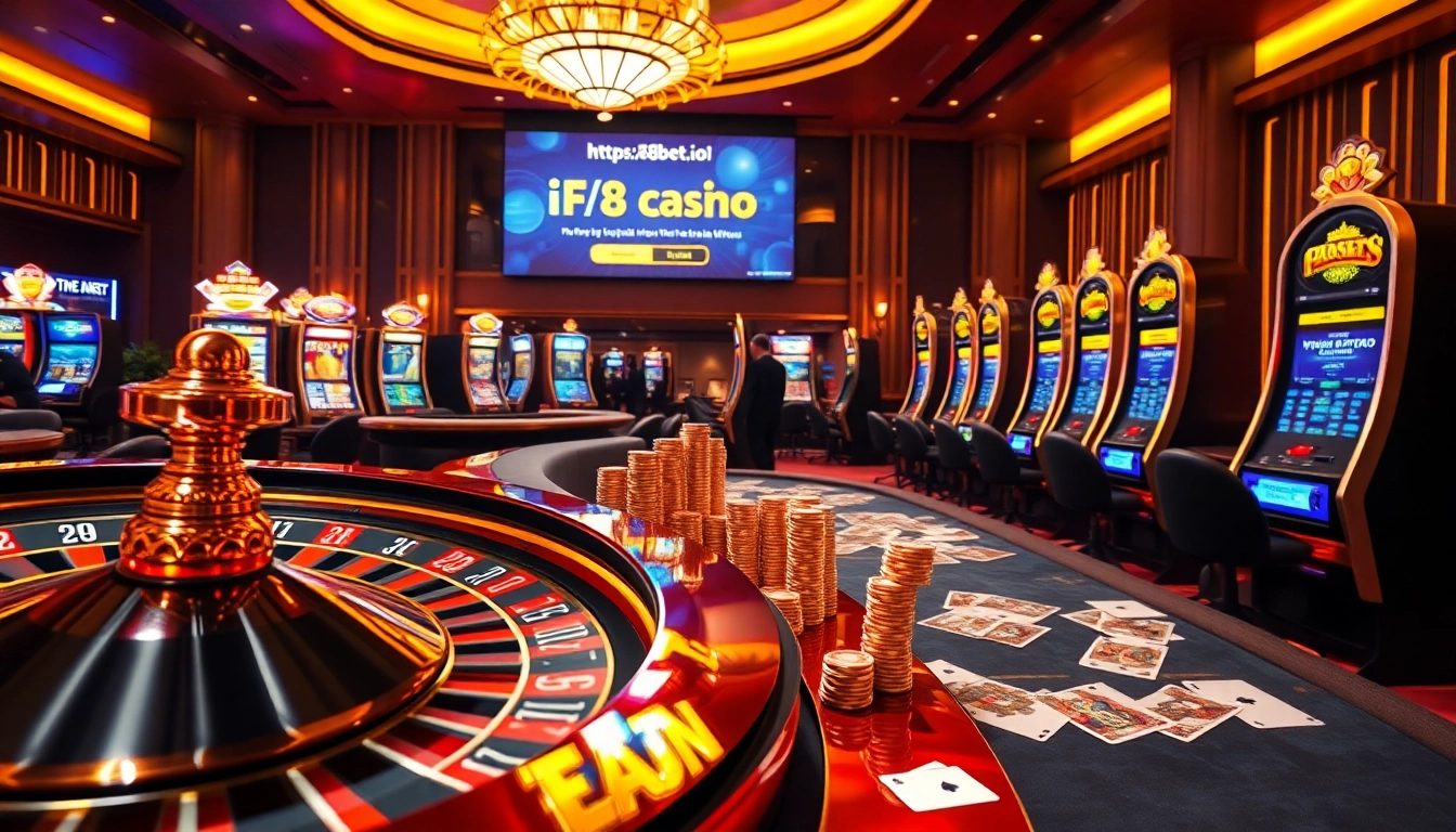 Experience the thrill of online gaming at https://f8bet.io/ with dazzling casino tables and vibrant slot machines.