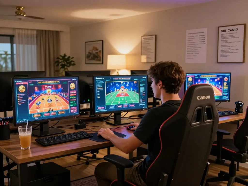 Engaging online gaming experience at https://kkwinzz.com/ with multiple screens showing casino games, enhancing the excitement.
