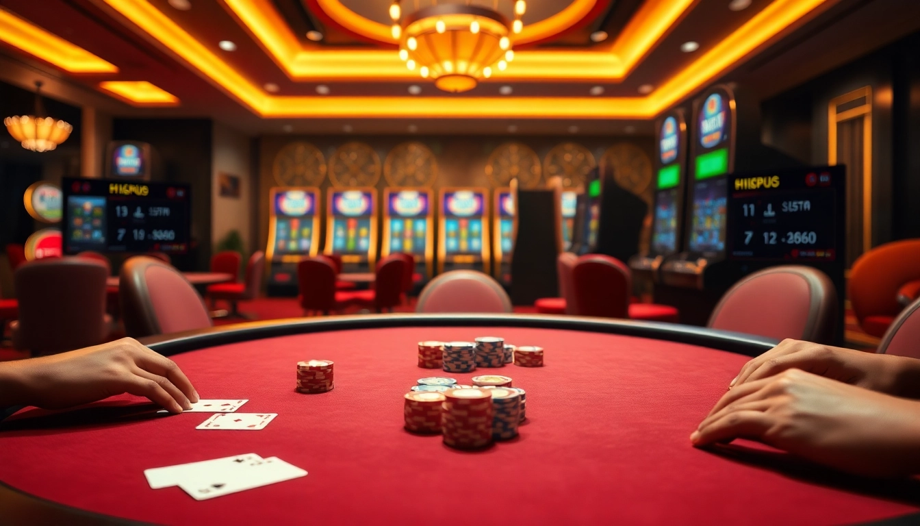 Players experiencing thrilling casino games at Hi88, surrounded by luxury and excitement.