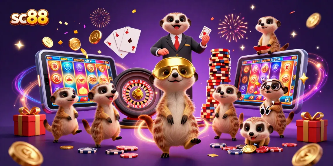 Engage with the sc88 casino adventure featuring meerkats in thrilling gambling action surrounded by vibrant game elements.