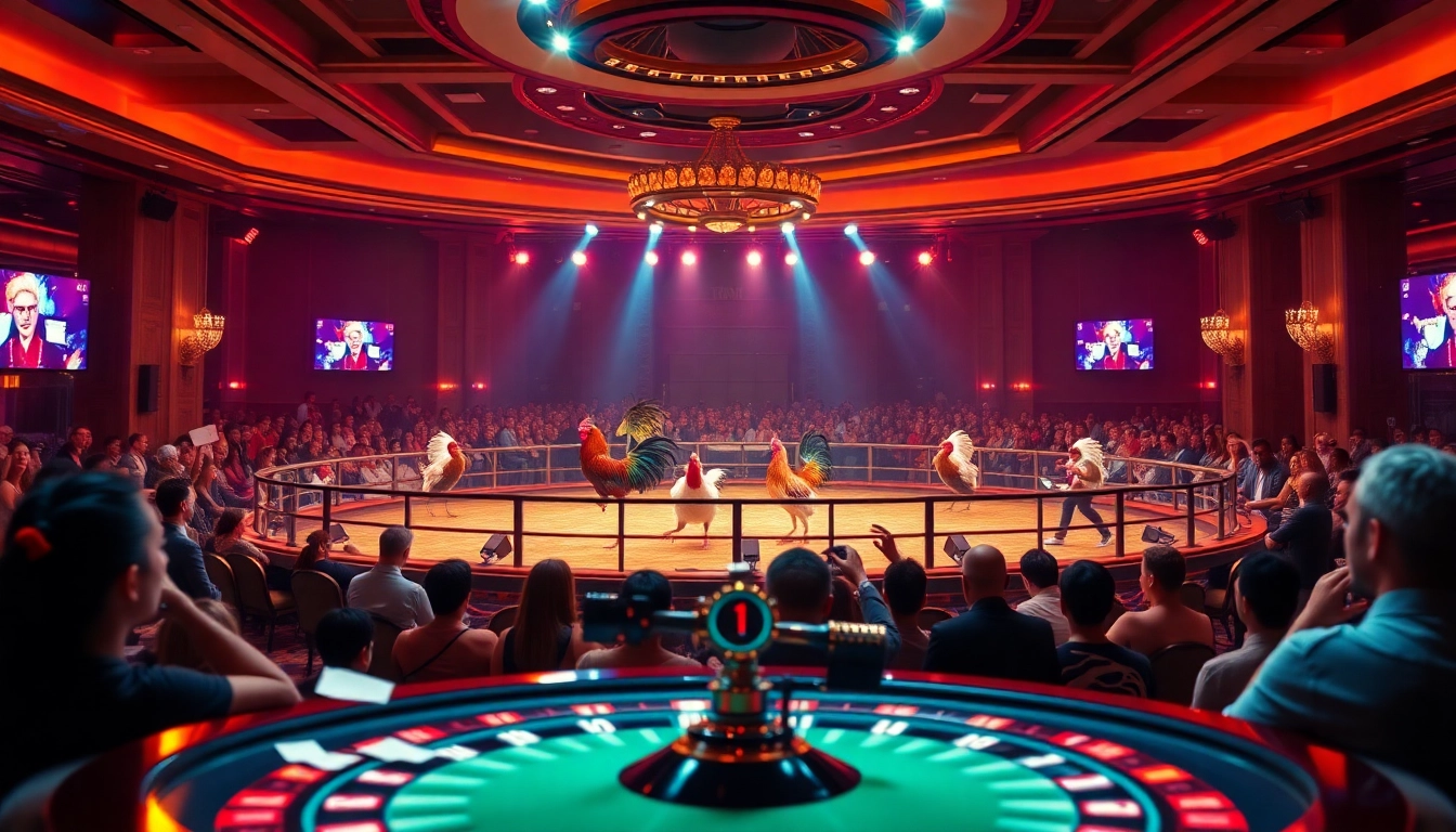 Xem đá gà trực tiếp thomo with vibrant action capturing live betting excitement.