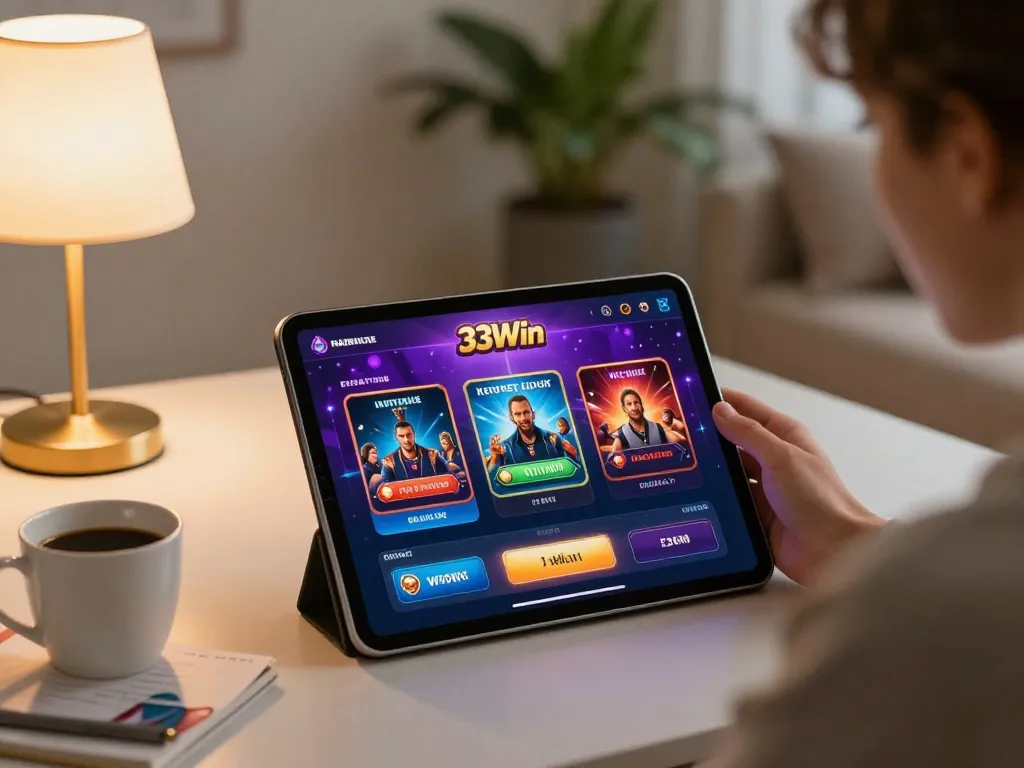 Engaging gaming experience with 33Win luxury casino games on tablet at home