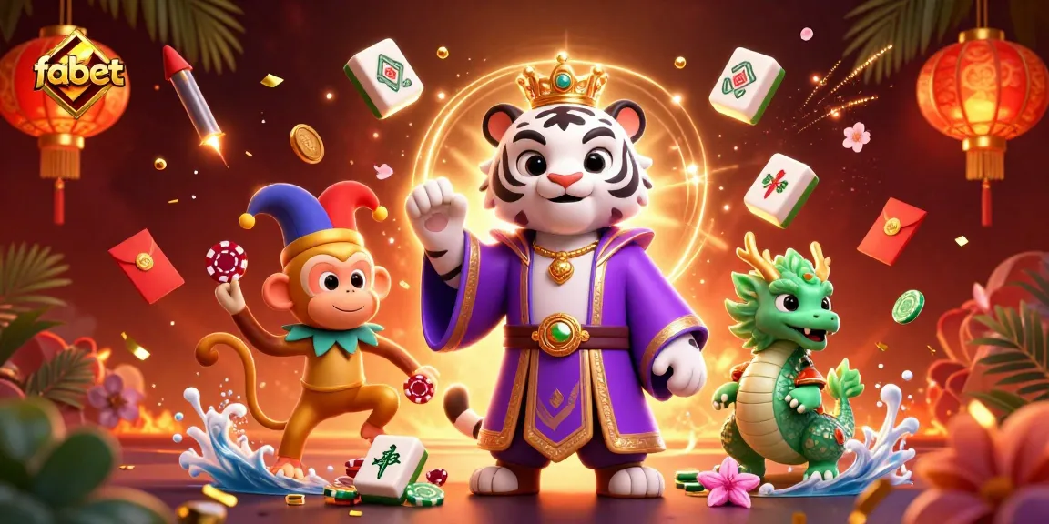 Play gems and jackpots at fabet with a lively casino-themed illustration featuring vibrant characters and elements.