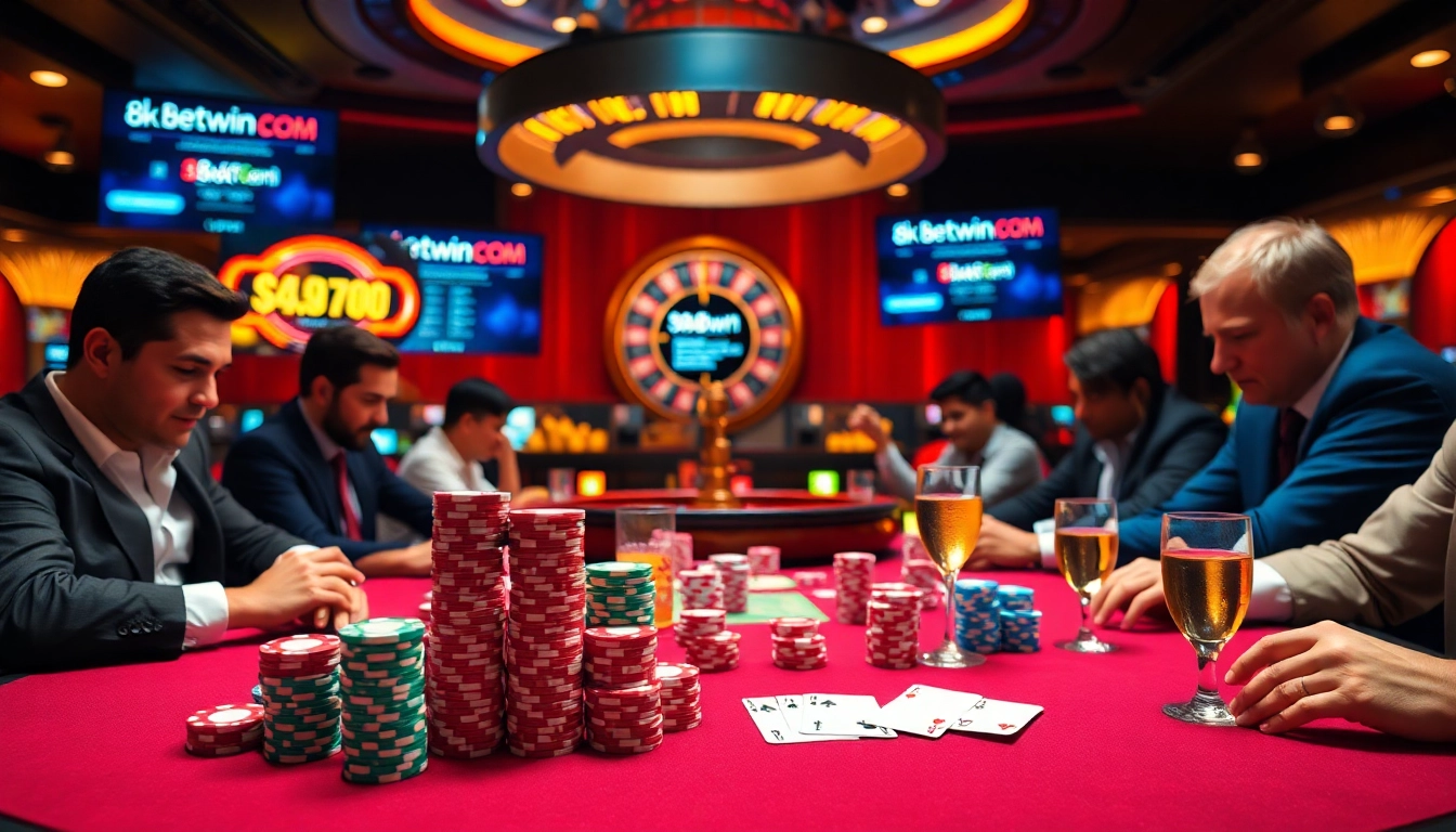 Engaging poker game featuring 8kbetwin.com with vibrant chips and attentive players.