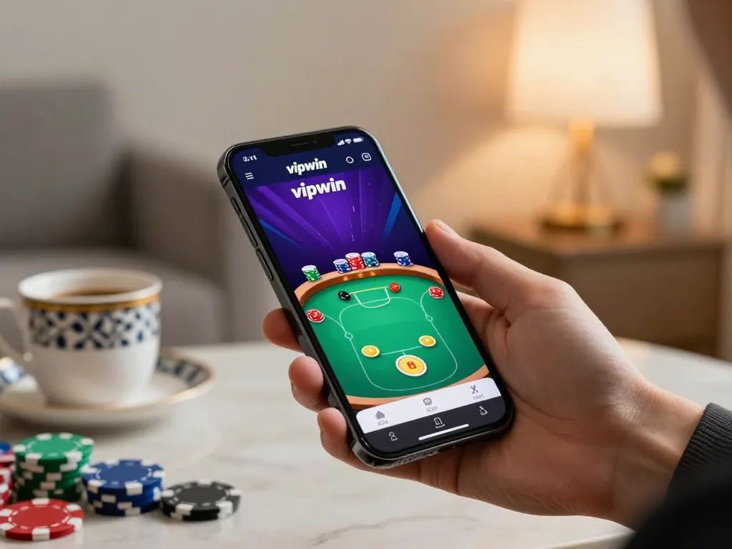 Engage in high-stakes poker with vipwin app on smartphone, showcasing betting features and user strategy.