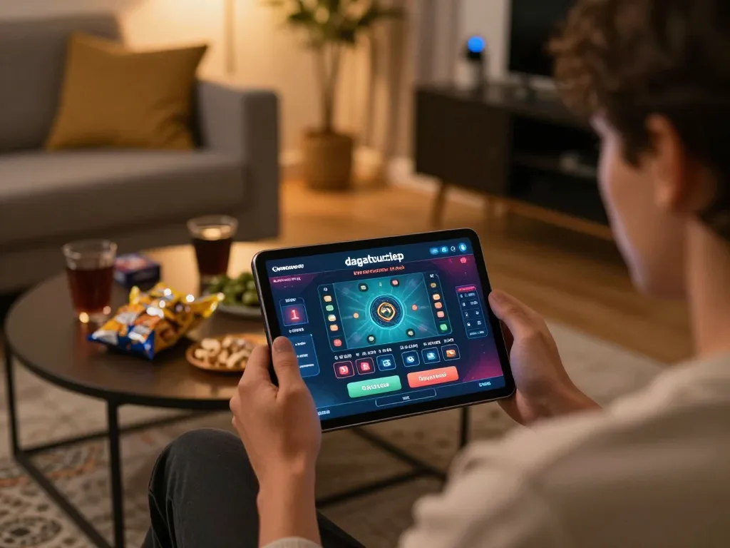 Engaging with dagatructiep online betting on tablet in a cozy home environment.