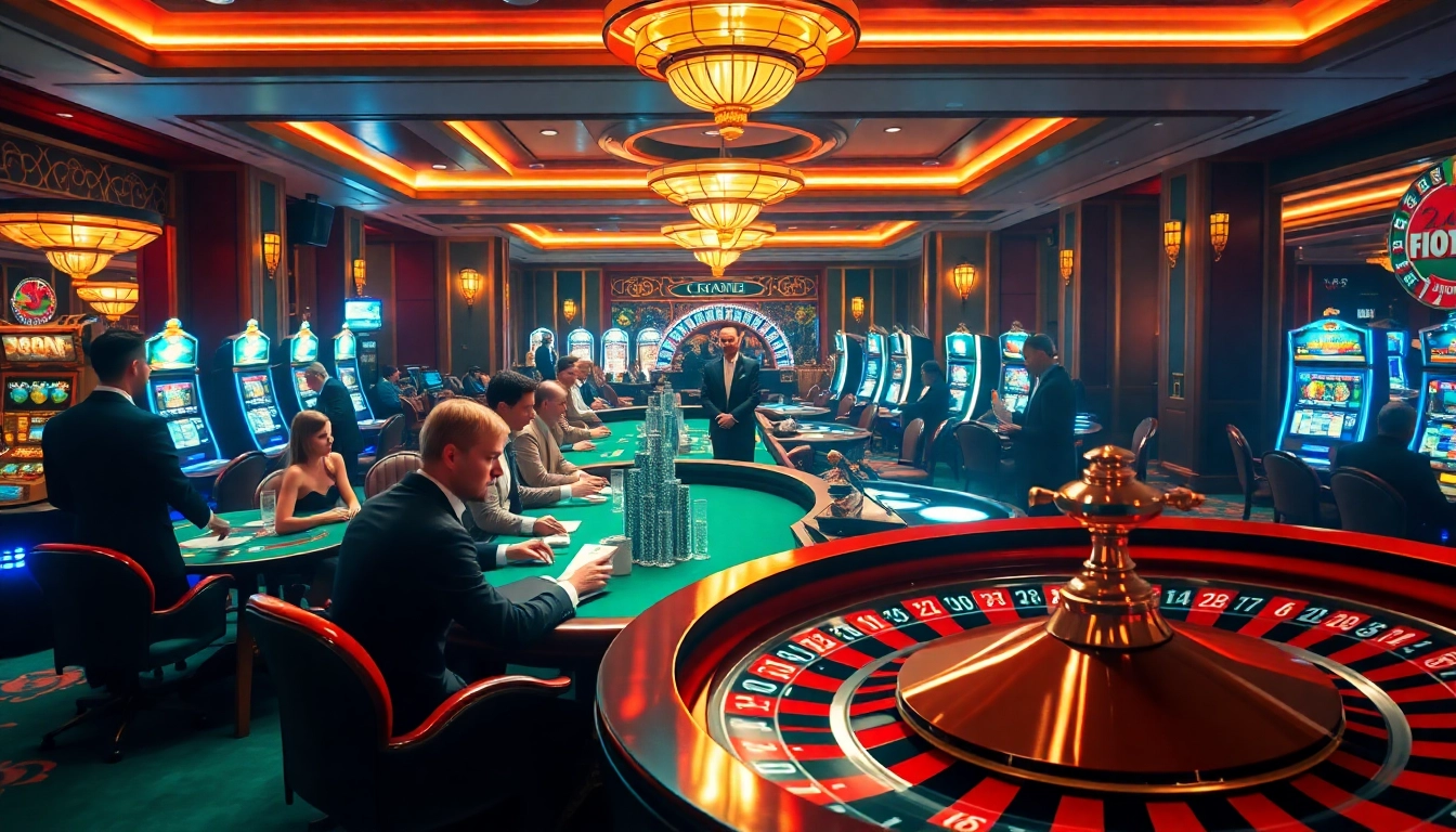 Engaging in a thrilling game at 98WIN, showcasing vibrant casino elements like poker tables and slot machines.