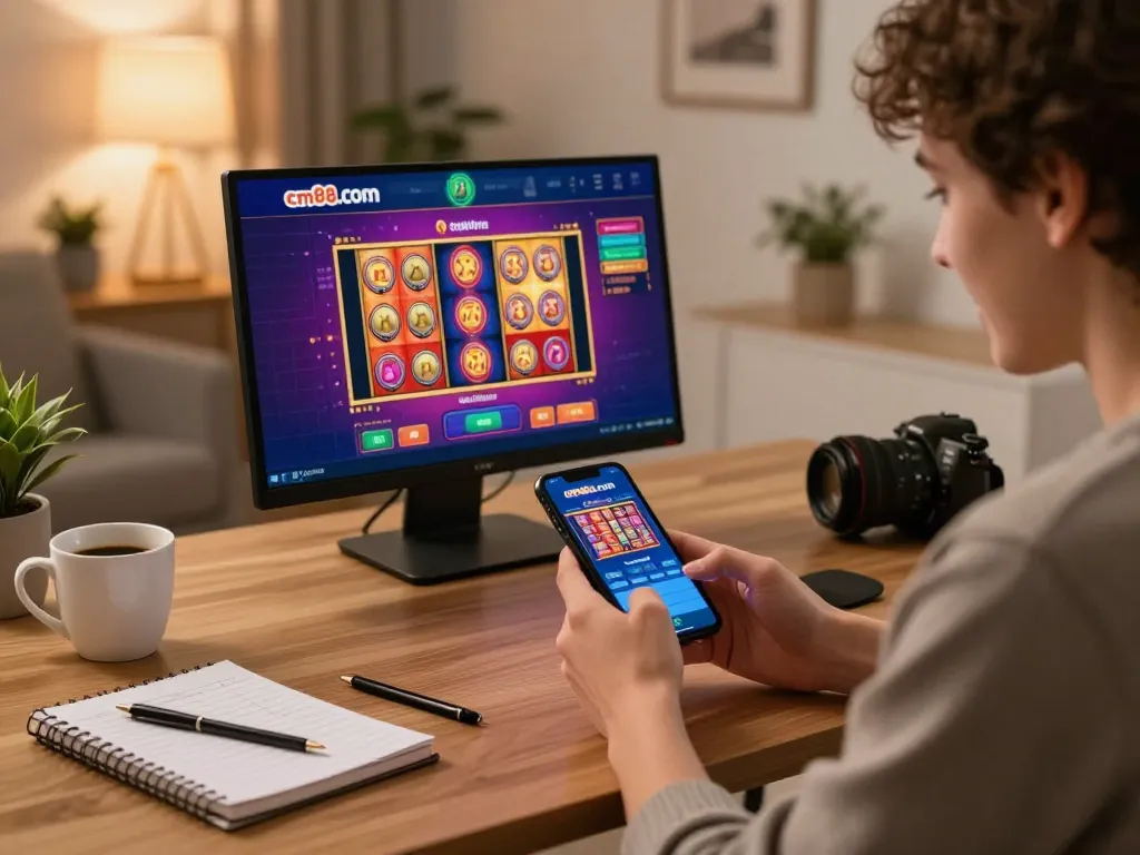 Enjoying gameplay on the cm88.com app from a cozy home setup, capturing a vibrant online casino experience.