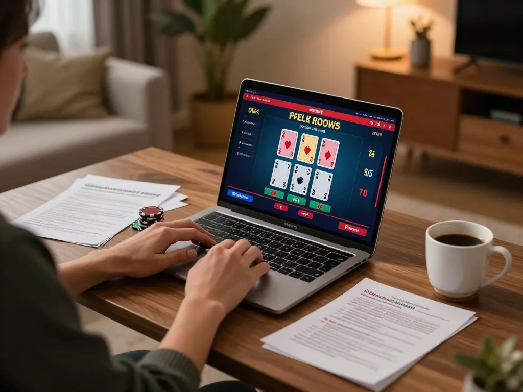 Engaging in thrilling online blackjack at 78win with a laptop on a stylish desk.