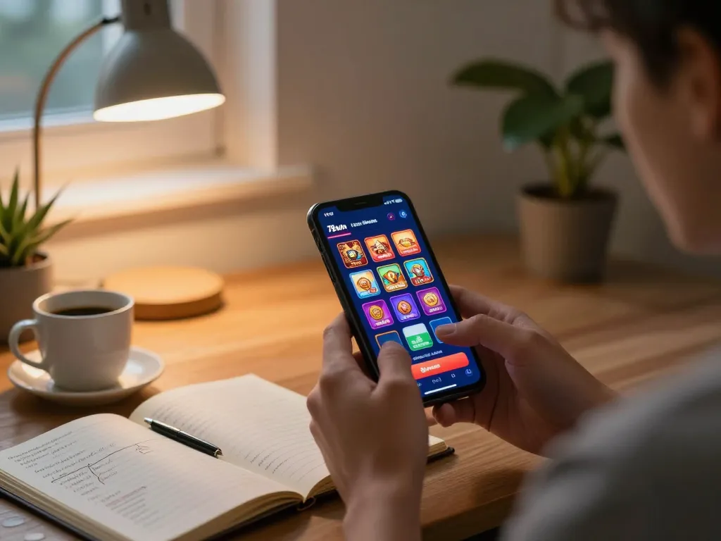 Engaging mobile casino gameplay on 78win app in a cozy living room setting.