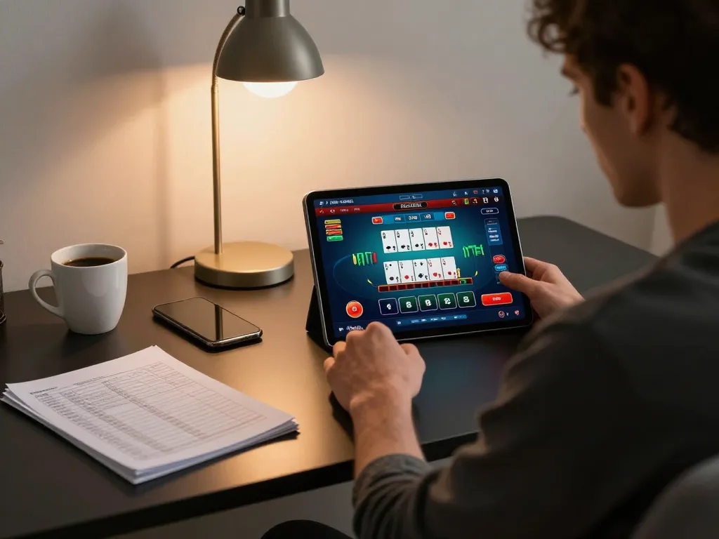 Engaging gameplay at nhà cái 388bet with a player focused on online blackjack strategy in a modern setup