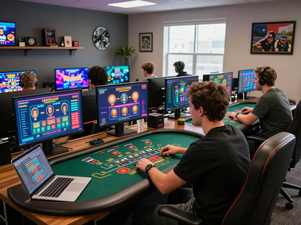 Player engages in thrilling qq88 online casino games with multiple screens and great ambiance