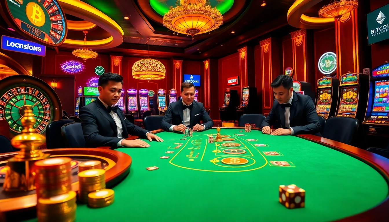 Engaged players enjoying their experience at crypto online casinos in a luxurious setting.