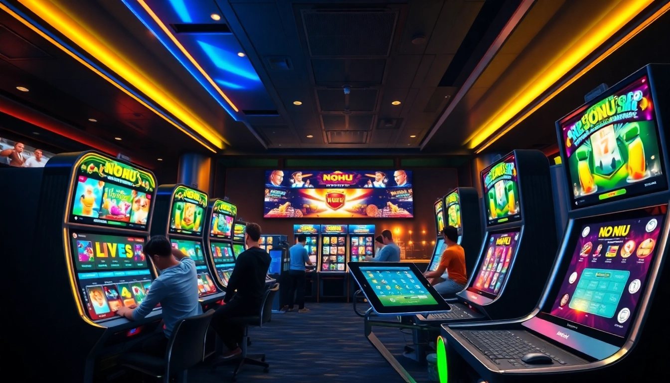 Engaging NOHU gaming platform scene with vibrant game interfaces and live betting options.