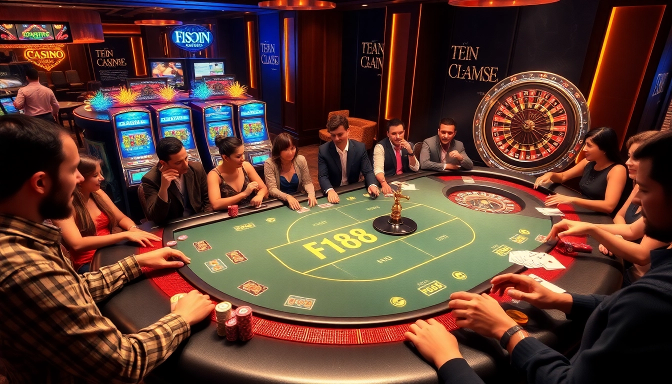 Experience the excitement of F168 Casino with vibrant gaming tables and energetic players.